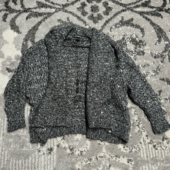 Express Mohair Wool Blend Grey Knit Sequin Cardigan - Picture 2 of 10